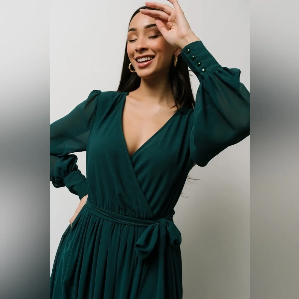 BALTIC BORN Celine Maxi Dress Hunter Green Size S Wedding Party Wrap Flowy Slits - Picture 15 of 15